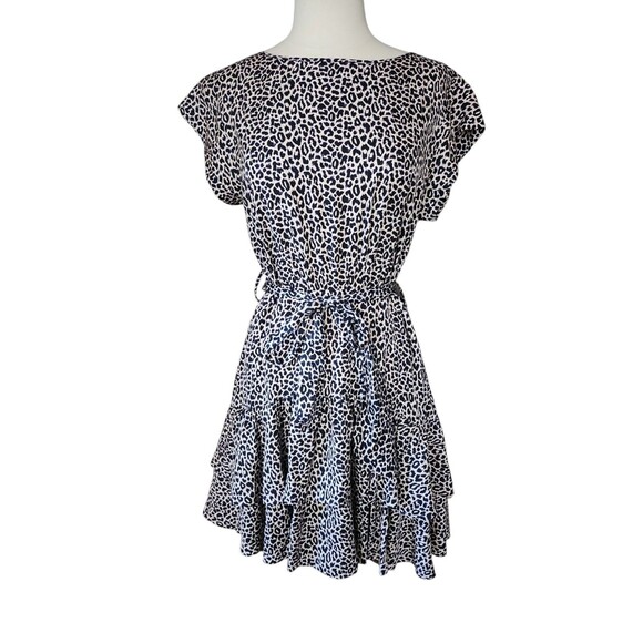 Rebecca Taylor Silk Leopard Print Mini Dress Womens 6 Blush Short Sleeve Belted - Picture 1 of 8